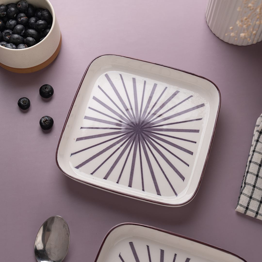 TAKISSO Square Ceramic Plates with Mandala Art Set of 6