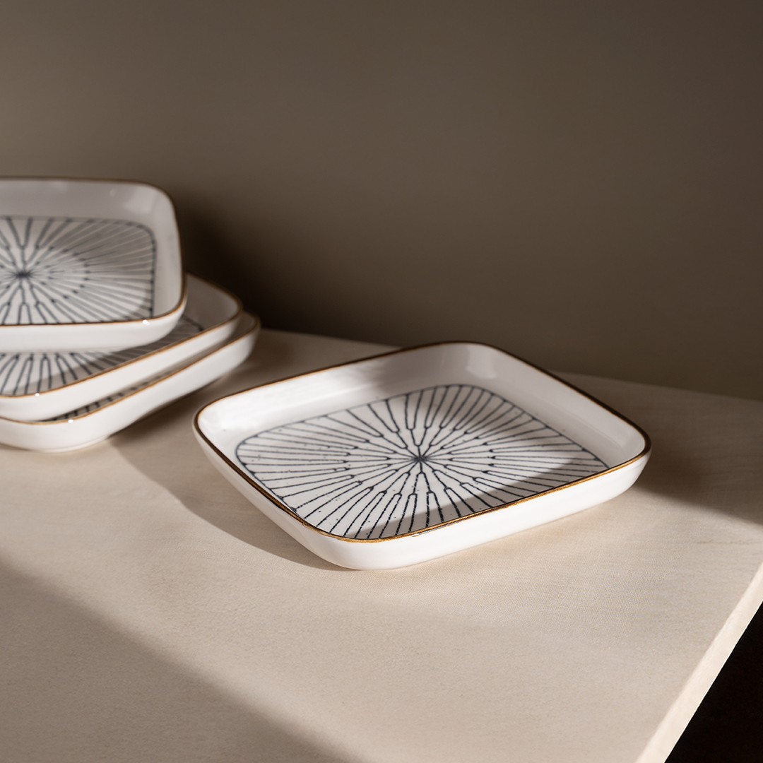 TAKISSO Square Ceramic Plates with Mandala Art Set of 6
