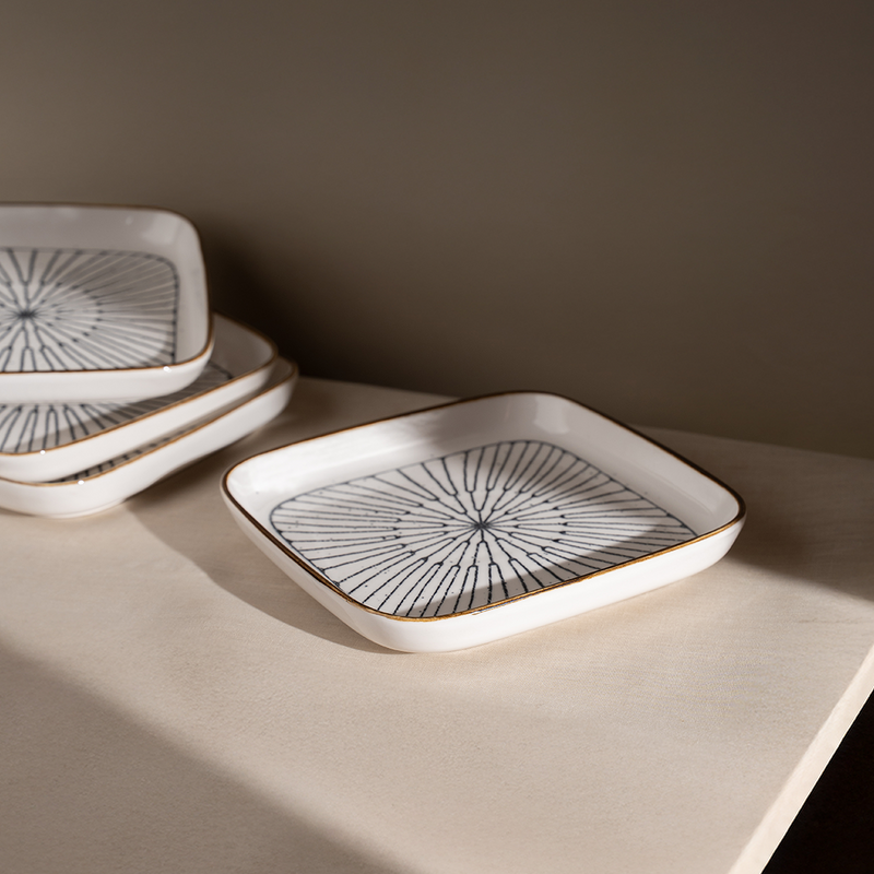 TAKISSO Square Ceramic Plates with Mandala Art Set of 6