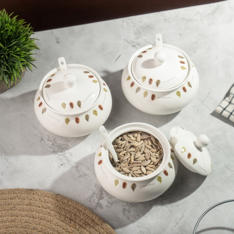TAKISSO Sugar Bowl with Lid Pack of 3 (350ml)