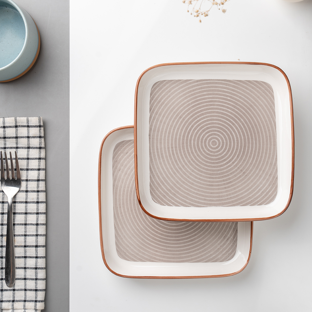 TAKISSO Square Ceramic Plates with Mandala Art Set of 6