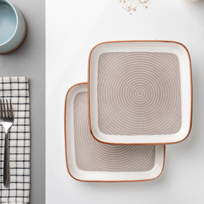 TAKISSO Square Ceramic Plates with Mandala Art Set of 6
