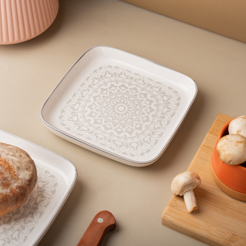 TAKISSO Square Ceramic Plates with Mandala Art Set of 6