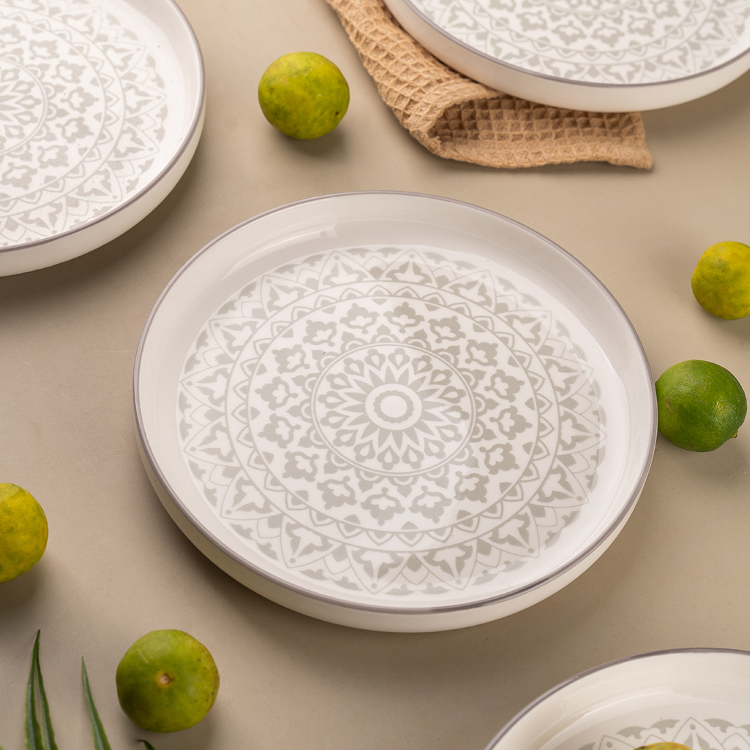 TAKISSO Round Ceramic Plates with Mandala Art Set of 6