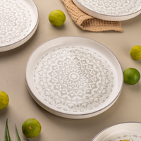 TAKISSO Round Ceramic Plates with Mandala Art Set of 6