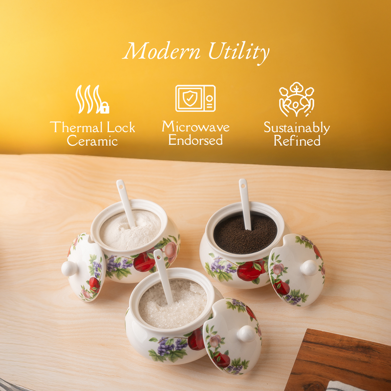 TAKISSO Sugar Bowl with Lid Pack of 3 (350ml)