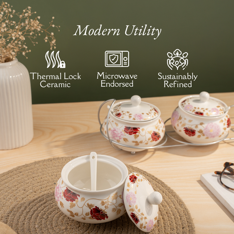 TAKISSO Sugar Bowl with Lid Pack of 3 (350ml)
