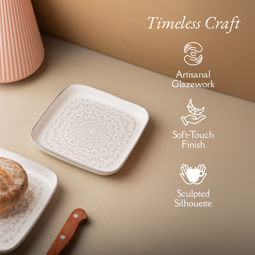 TAKISSO Square Ceramic Plates with Mandala Art Set of 6
