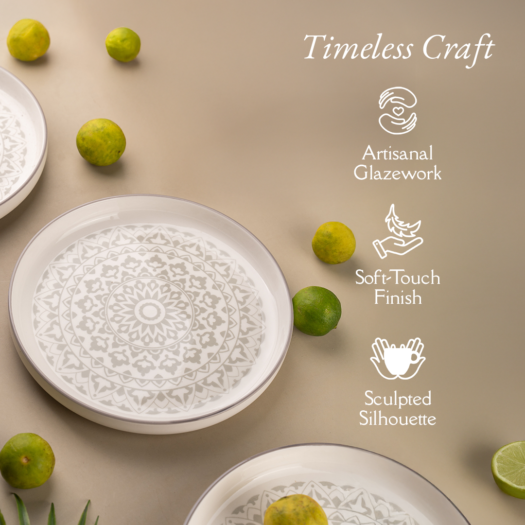 TAKISSO Round Ceramic Plates with Mandala Art Set of 6