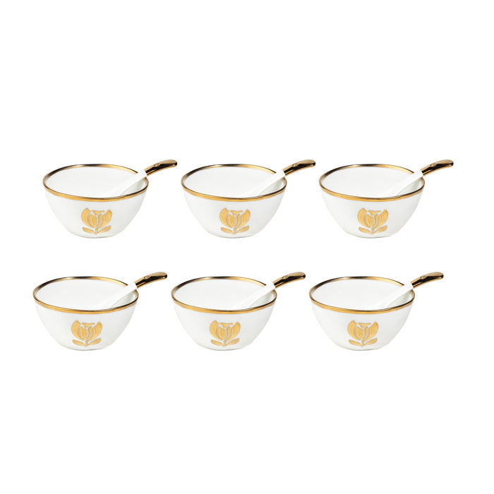 TAKISSO Soup Bowl Set of 6 Pc Ceramic Set (Bowls with Spoons) 300ml