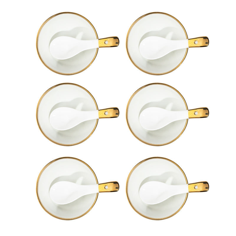 TAKISSO Soup Bowl Set of 6 Pc Ceramic Set (Bowls with Spoons) 300ml