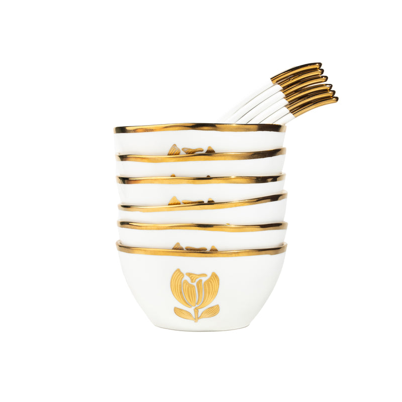TAKISSO Soup Bowl Set of 6 Pc Ceramic Set (Bowls with Spoons) 300ml