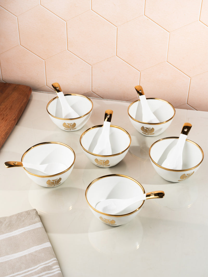 TAKISSO Soup Bowl Set of 6 Pc Ceramic Set (Bowls with Spoons) 300ml