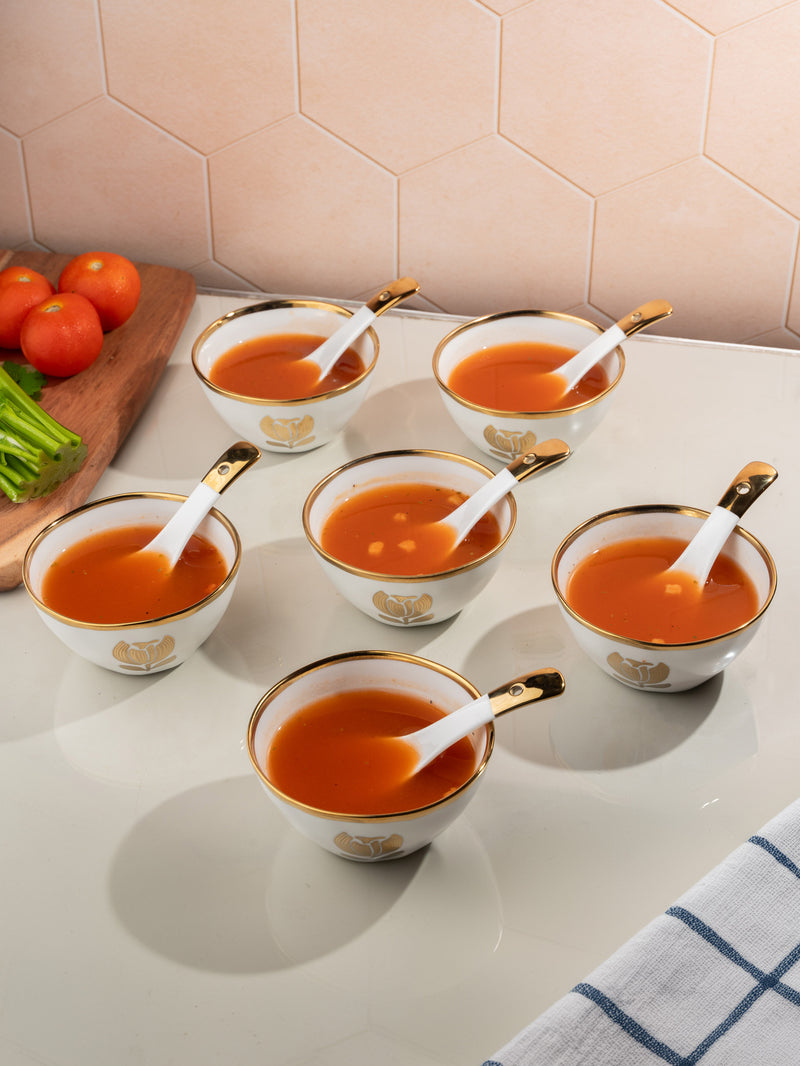 TAKISSO Soup Bowl Set of 6 Pc Ceramic Set (Bowls with Spoons) 300ml