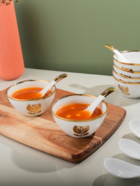 TAKISSO Soup Bowl Set of 6 Pc Ceramic Set (Bowls with Spoons) 300ml