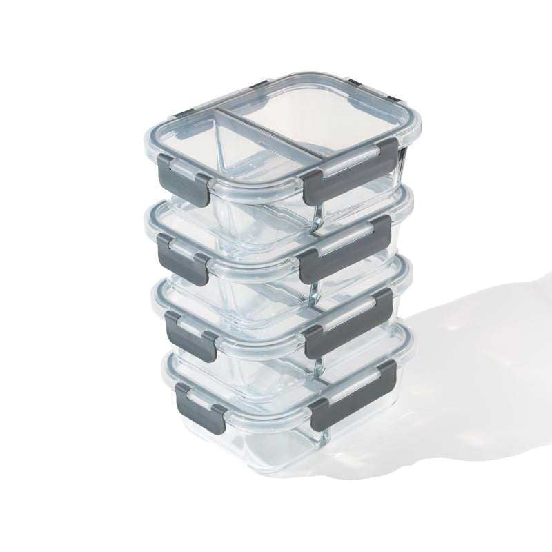 TAKISSO Set of 4 Borosilicate Glass Lunch Boxes (1050ml)