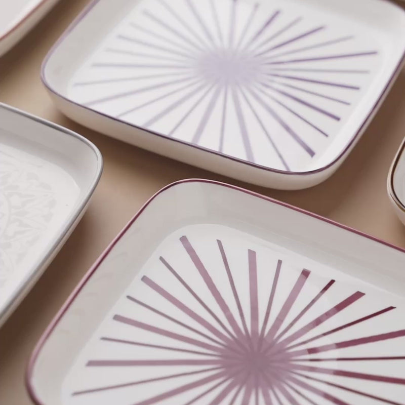 TAKISSO Square Ceramic Plates with Mandala Art Set of 6