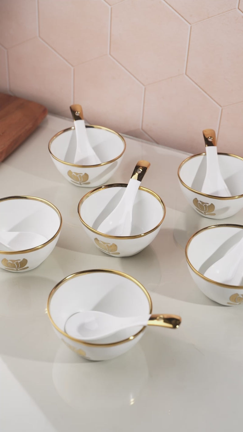 TAKISSO Soup Bowl Set of 6 Pc Ceramic Set (Bowls with Spoons) 300ml