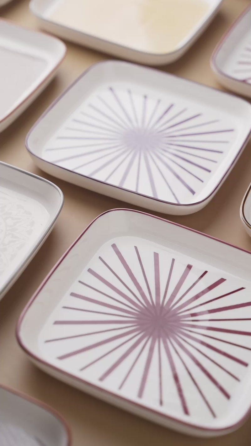 TAKISSO Square Ceramic Plates with Mandala Art Set of 6