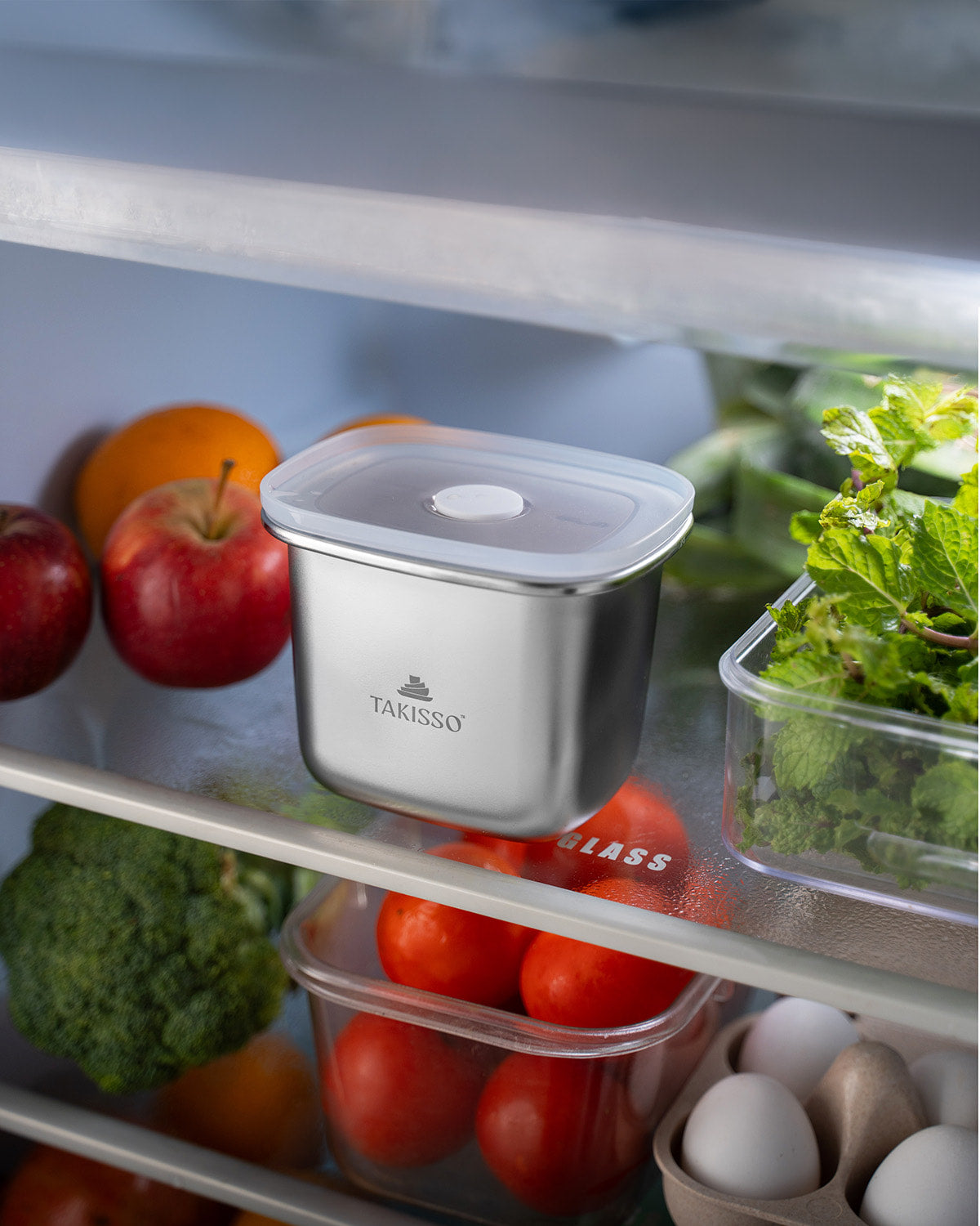 TAKISSO Rectangle - Tall - 550ml Microwave Safe Container (With Push-Pull Airtight Mechanism)