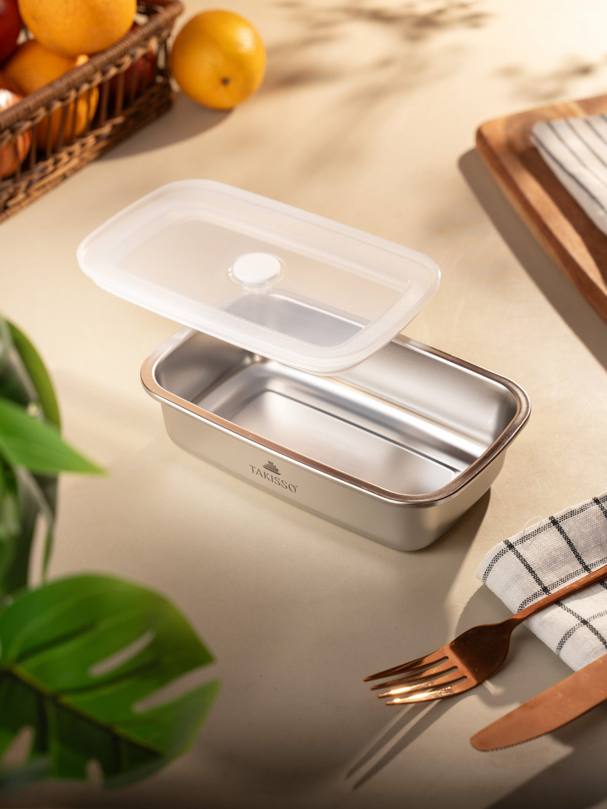 TAKISSO Rectangle - Flat - 600ml Microwave Safe Container (With Push-Pull Airtight Mechanism)