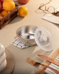 TAKISSO Round - Flat - 450ml Microwave Safe Container (With Push-Pull Airtight Mechanism)