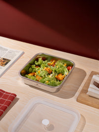 TAKISSO Square - Flat - 1200ml Microwave Safe Container (With Push-Pull Airtight Mechanism)