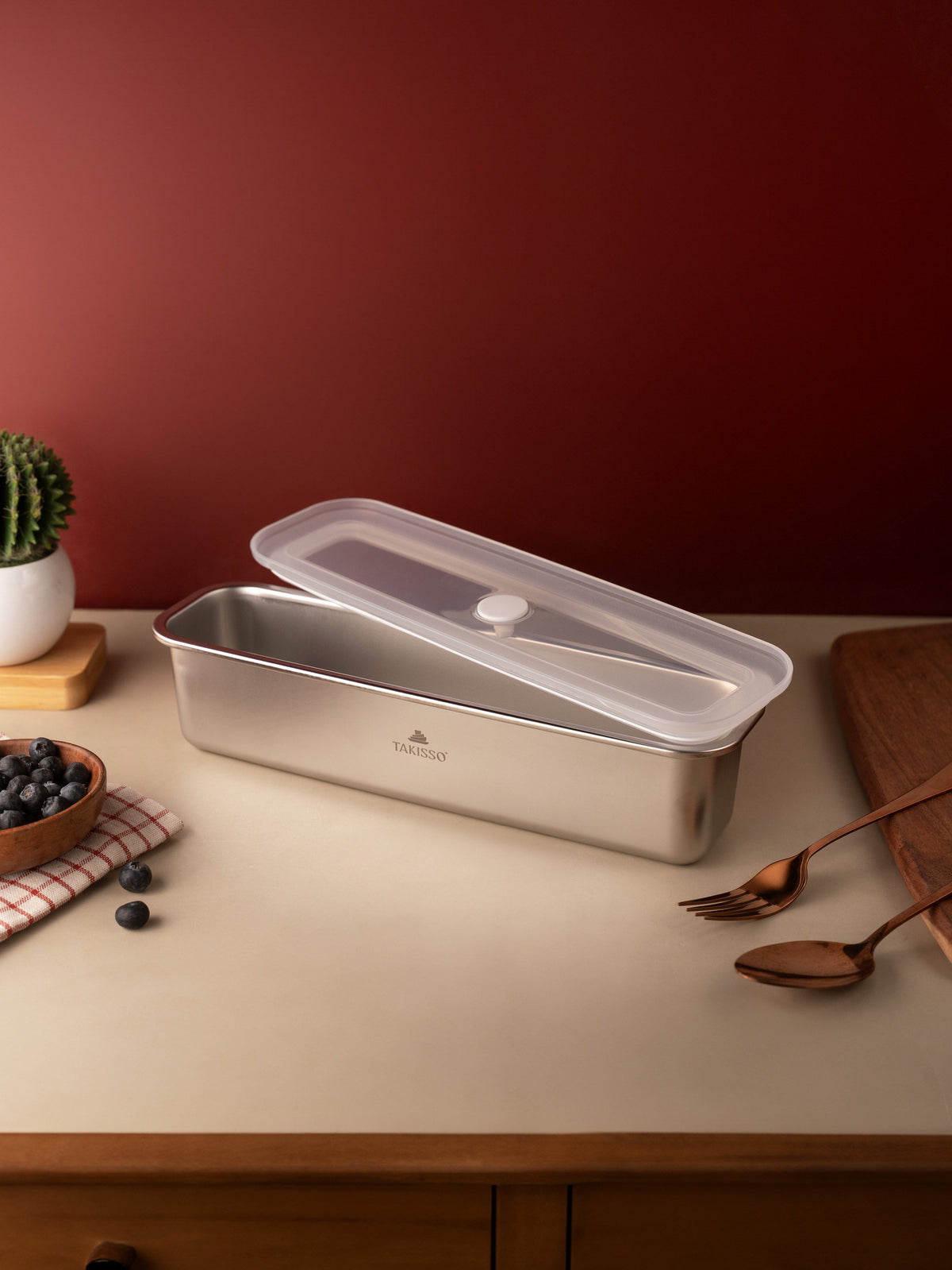TAKISSO Long - 1350ml Microwave Safe Container (With Push-Pull Airtight Mechanism)